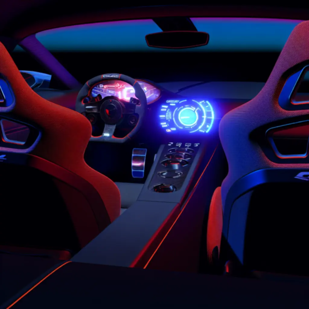 Wnętrze samochodu z oświetleniem neonowym